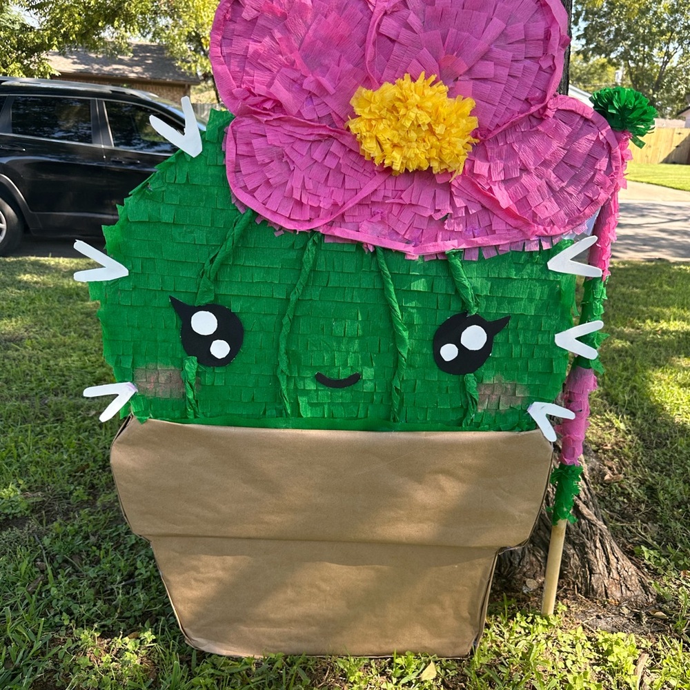 Colorful Cactus Piñata with Flower